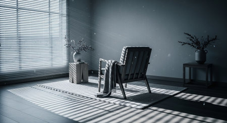 interior with chair. 3d render illustration in black and whiteの素材