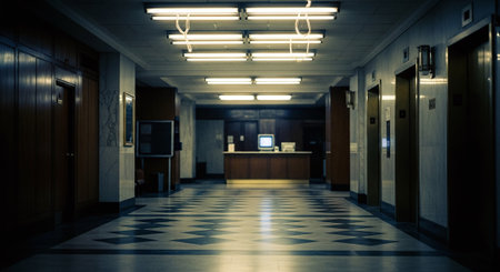 Interior of a hospital corridor. 3d rendering. Computer digital drawing.の素材