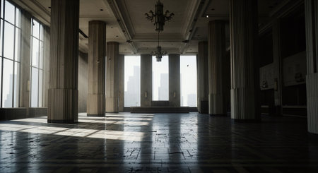 Luxury interior of a museum with columns. 3D renderingの素材