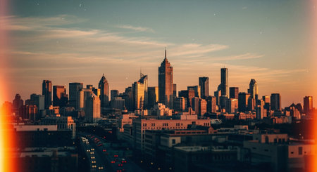 Panoramic view of New York City at sunset, USA.の素材
