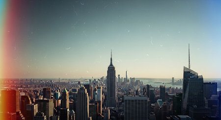 New York City Manhattan skyline panorama with Empire State Building and skyscrapers.の素材