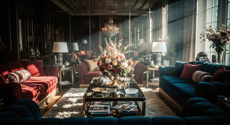 Luxury living room interior with sofa, armchairs and coffee tableの素材