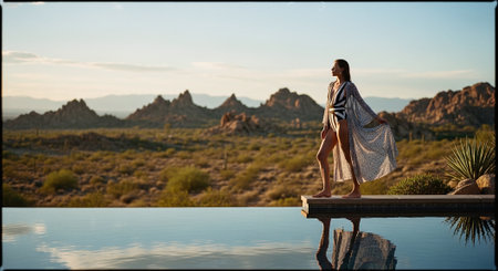 Beautiful young woman in the desert of Arizona, United States.の素材