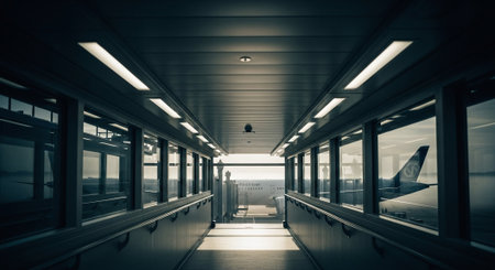 Interior of a modern airport terminal. Toned image. Selective focus.の素材