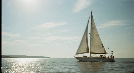 Sailboat on the lake. Sailing yacht in the sea.の素材
