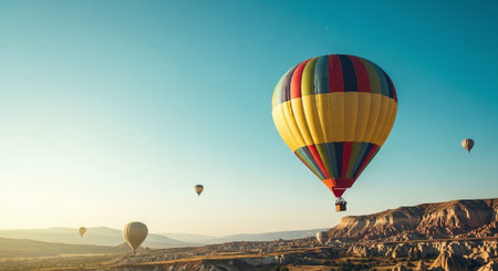 Hot air balloons flying over Cappadocia, Turkey.の素材