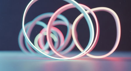 Neon lights abstract background. Glowing lines. 3d renderの素材