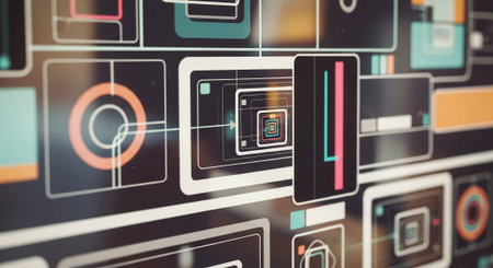 Futuristic interface with icons and buttons. 3d rendering toned imageの素材