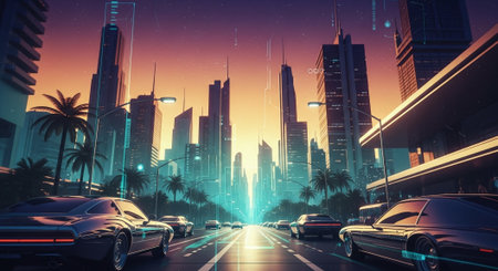 Night traffic on the road in Dubai, United Arab Emirates. 3d renderingの素材