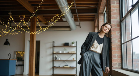 Portrait of a beautiful young woman in a business suit in the officeの素材