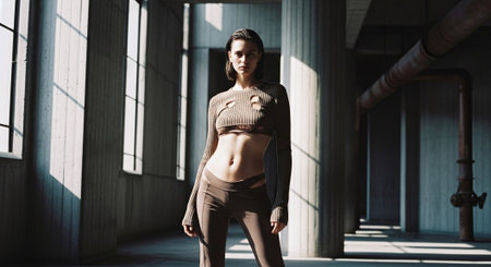 Portrait of a sporty young woman in a sportswearの素材