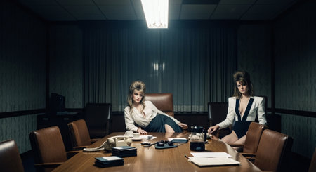 Two businesswomen sitting at a table in the office. Business conceptの素材