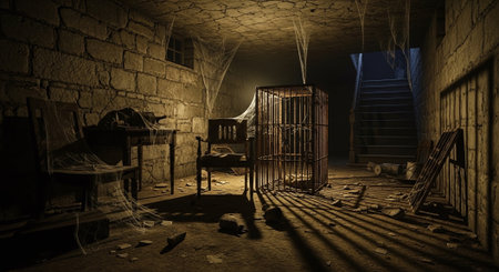 Abandoned prison cell. Horror scene. 3D rendering.の素材