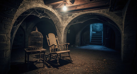 Interior of an old castle. Horror Halloween concept. 3D Renderingの素材