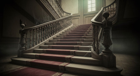 Staircase in an old building. Dark and moody image.の素材
