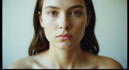 Portrait of a young beautiful girl with freckles on her faceの素材