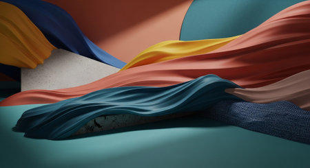 3d render, abstract background with colorful satin cloth, modern designの素材