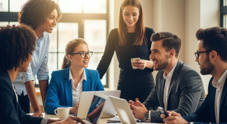 Group of multiethnic business people working and communicating together in office.の素材