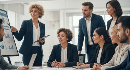 Group of business people working together in modern office. Selective focus.の素材