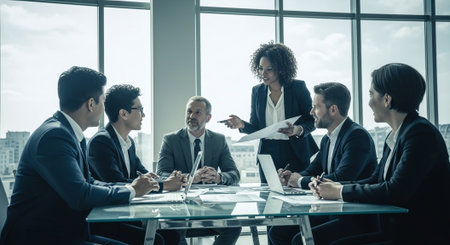 Group of business people working and communicating together in a meeting at officeの素材