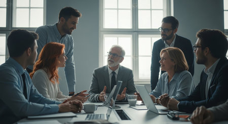 Group of business people working together in modern office. Selective focus.の素材