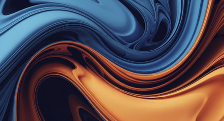 3d rendering of abstract wavy background in orange, blue and brown colorsの素材