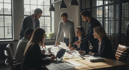 Group of business people working together in modern office. Teamwork concept.の素材