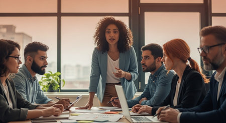 Group of multiethnic business people working together in modern office.の素材