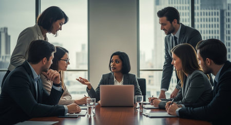 Group of business people working and communicating together in modern office. Corporate businessteam and manager concept.の素材