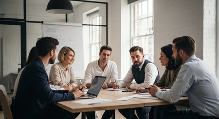 Group of business people working together in modern office. Teamwork concept.の素材
