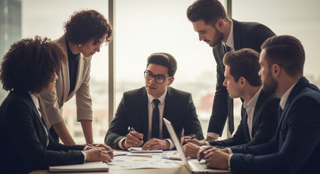 Group of multiethnic business people working together in modern office.の素材