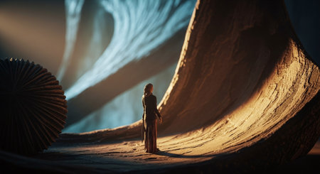 Young woman standing in the end of the tunnel. 3d renderingの素材