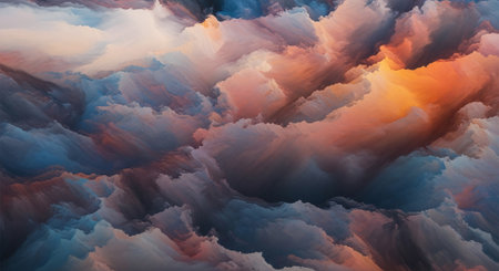 Fantasy cloudscape. Abstract fractal shapes. 3D rendering illustration background or wallpaper.の素材