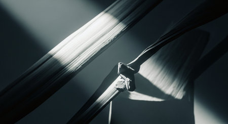 Silk threads on a white background. Selective focus. Toned.の素材