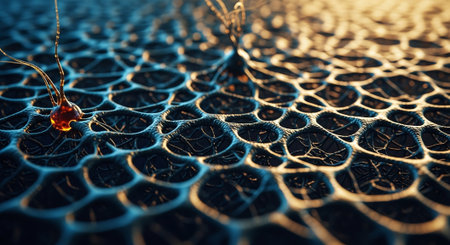 Macro shot of a spider web on a black background. 3d renderingの素材