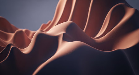 3d rendering of abstract wavy folds of cloth in empty spaceの素材
