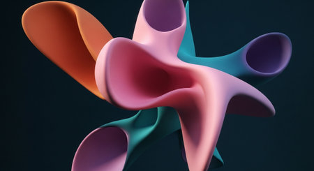 3d rendering of abstract colorful shapes in blue and pink on dark backgroundの素材