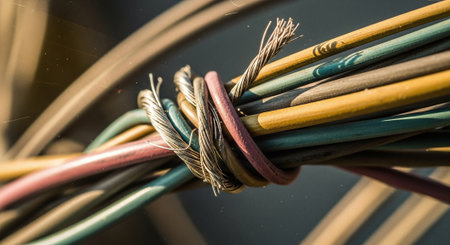 Close up of electrical cable in different colors. Selective focus.の素材