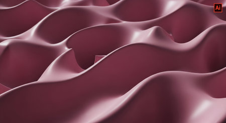 3d render, abstract wavy liquid background, pink silk or satin textureの素材