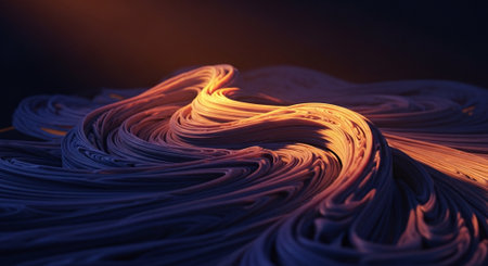 3d rendering of abstract fractal background with glowing wavy surfaceの素材
