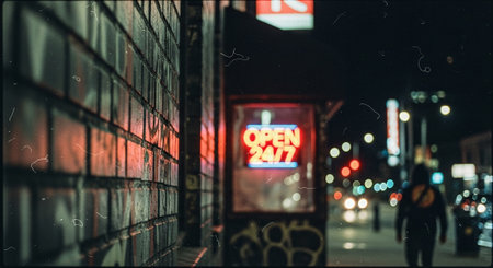 Night view of a street in New York City, USA. Shallow DOFの素材