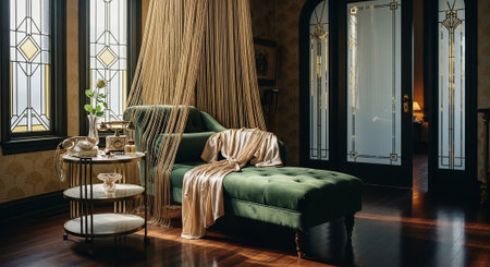 interior of luxury living room with green armchair. 3d renderの素材