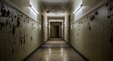 Abandoned corridor in an abandoned hospital. 3d rendering.の素材