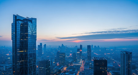 Aerial view of modern skyscrapers and high-rise buildings in Shanghai, Chinaの素材