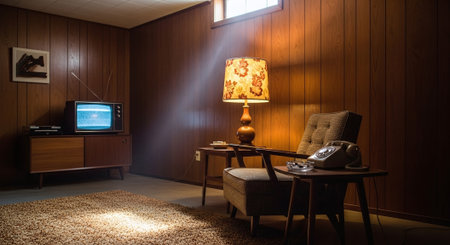 Interior of a hotel room with an armchair and a lampの素材