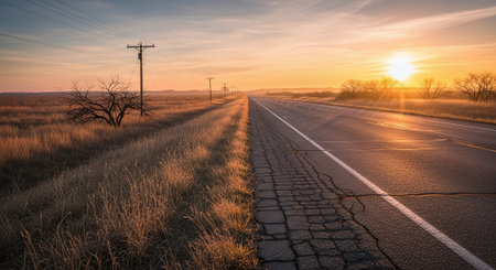 Country road through the field at sunrise. Landscape. Russia.の素材