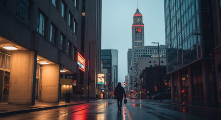 Man walking on street in downtown of Boston, Massachusetts, USA.の素材