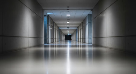 3d rendering of an empty corridor in a modern office building.の素材