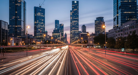 traffic in downtown of shanghai at night,China.の素材