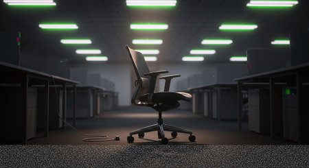 3d render of an office chair in an empty room with neon lightsの素材